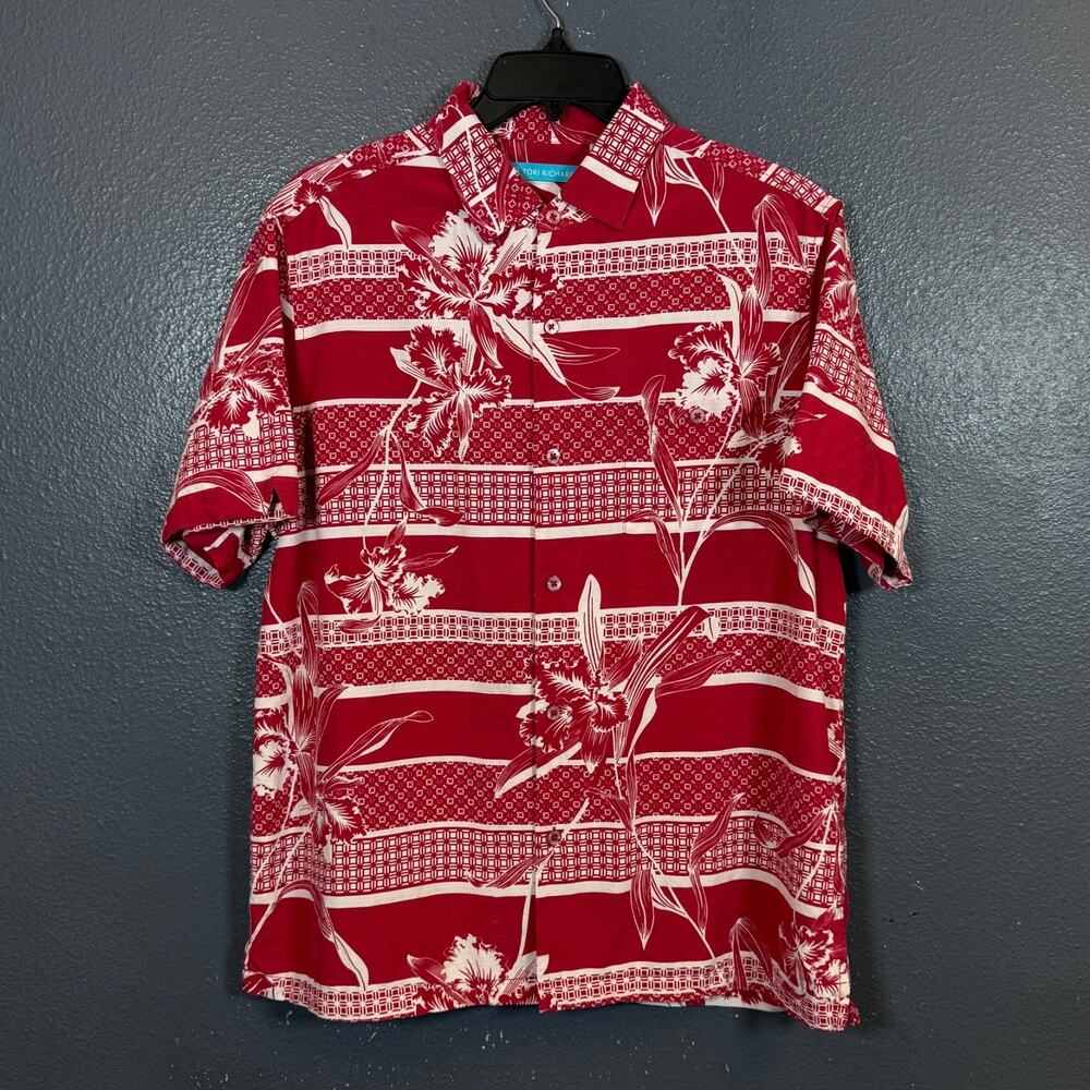 Tori Richard M men’s red flowers short sleeve button up SILK/COTTON Hawaii shirt